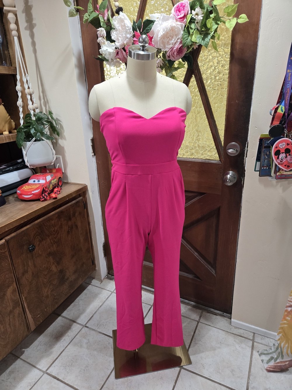 Express Strapless Fuchsia Jumpsuit